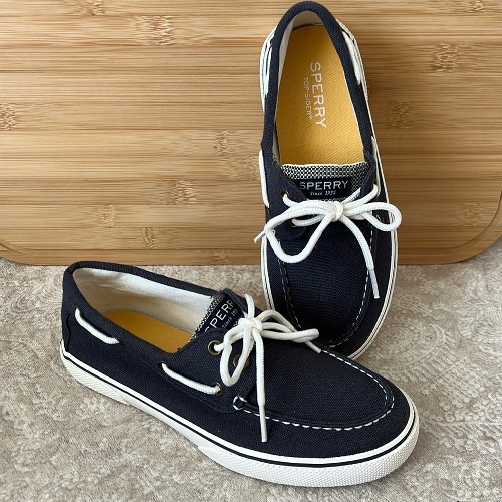 Brand New Sperry Top-Sider Hook & Loop Navy Nautical Boat Shoes Lace Up Loafers